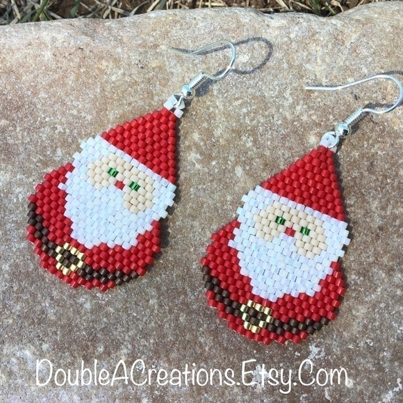 Santa Clause Beaded Earrings, New, Handmade by Me - Picture 3 of 7